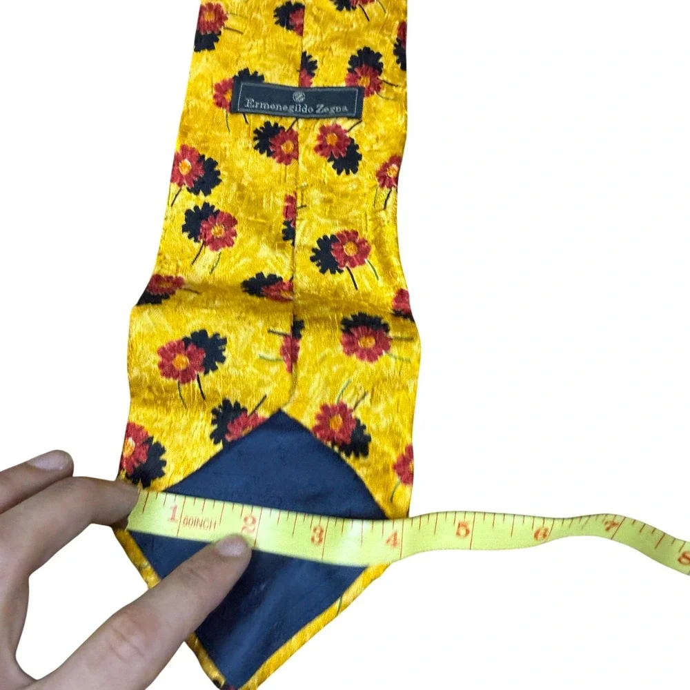Ermenegildo Zegna Tie Mens OS Yellow Silk Floral Jacquard Made in Italy Luxury